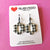 Earrings - Houndstooth Flower Drops on Black French Hooks