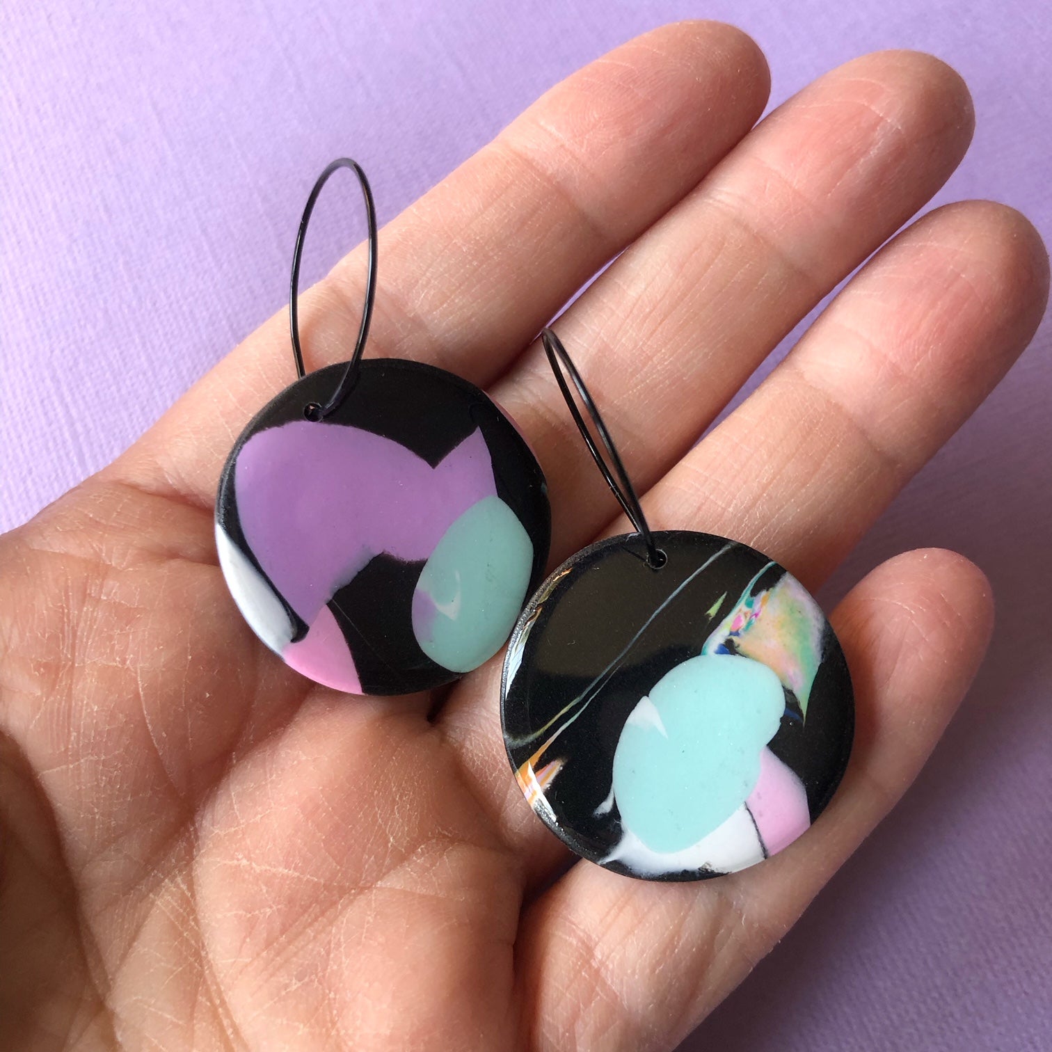 Black Polymer Clay Drop Earrings - Modern Statement Clay Earrings | Polymer Clay Collections