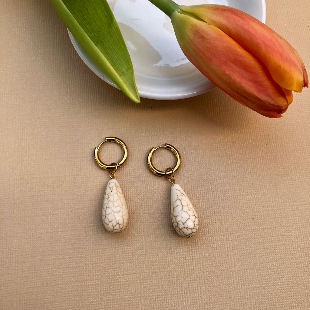 Howlite Gemstone Teardrop Earring Charms - Cream